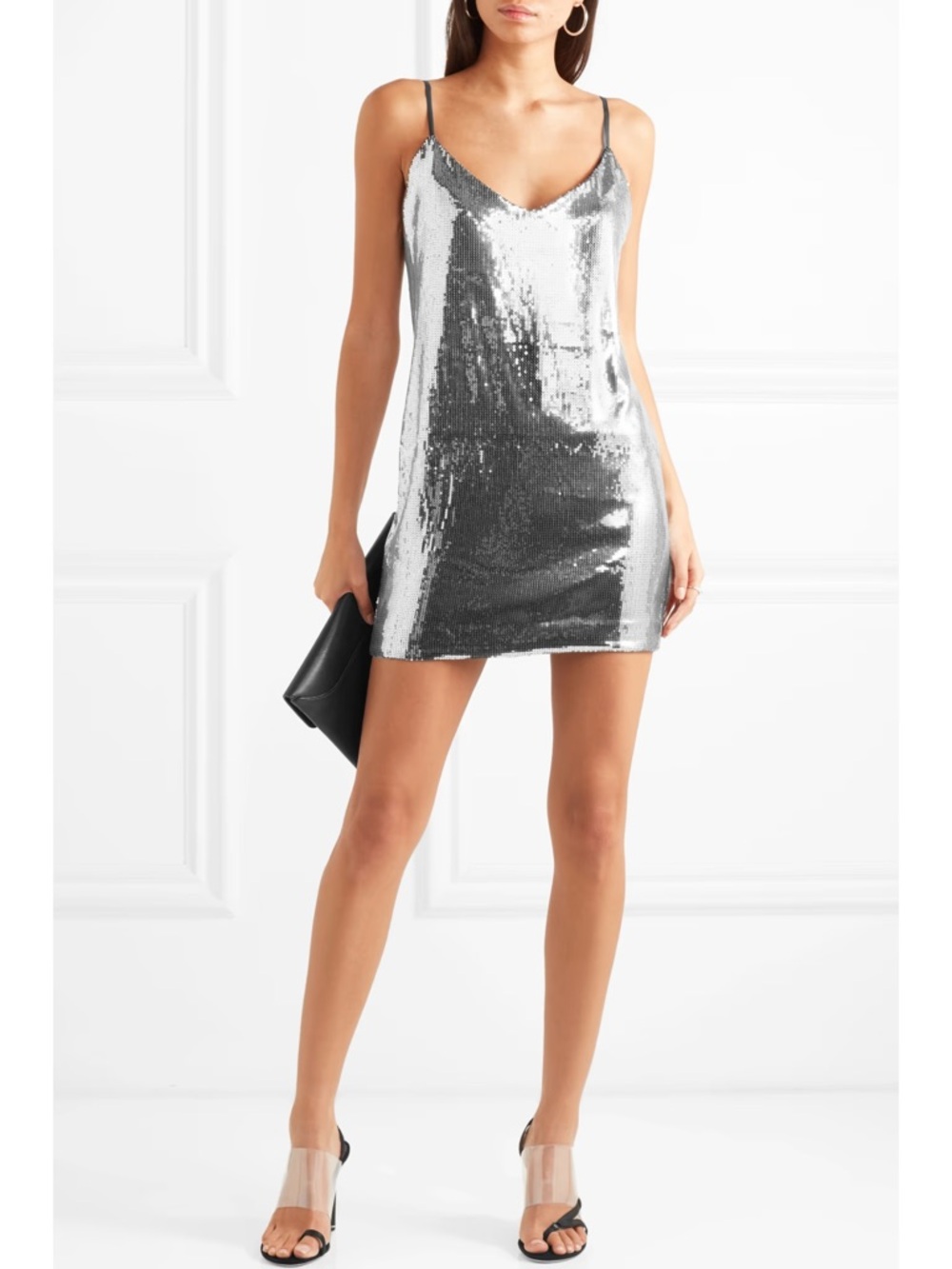 Silver Sequin Slip Dress